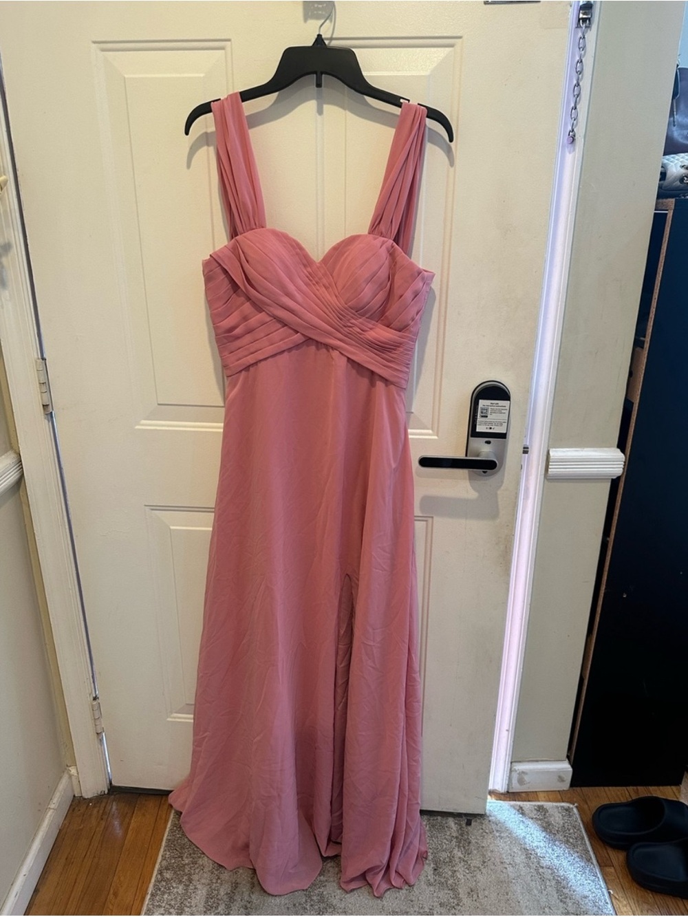 NWOT Women's Pink Chiffon Maxi Dress with Pleated Bodice